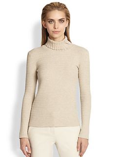 Armani Collezioni Rib Knit Turtleneck Sweater   Light Beige