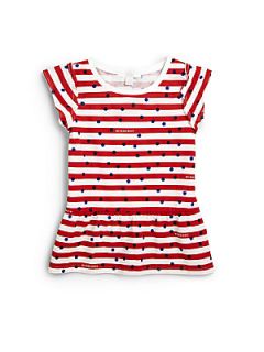 Burberry Little Girls Striped Dot Top   Red White