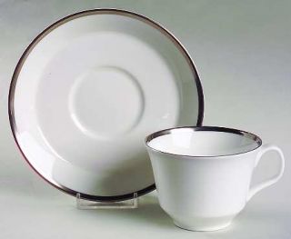 Minton Palatine Flat Cup & Saucer Set, Fine China Dinnerware   Thick Platinum Ba