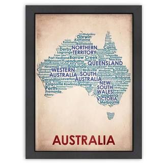 Australia Wordmap Framed Print (LargeSubject ContemporaryFrame Black wood frame with Italian Gesso Coating, d ring hangar with on a masonite back complete with turn buttonsMedium Giclee print on natural whiteImage dimensions 18 inches x 24 inchesOuter
