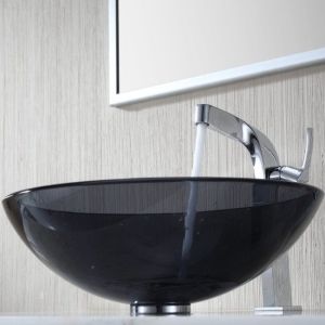 Kraus C GV 104 12mm 15100CH Exquisite Typhon Clear Black Glass Vessel Sink and T