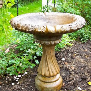 Athena Garden Cast Stone Small Fancy Column Bird Bath   LS 511SS