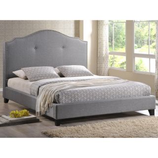 Baxton Studio Marsha Scalloped Gray Linen Modern Bed With Upholstered Headboard
