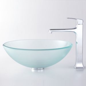 Kraus C GV 101FR 12mm 15200CH Exquisite Decorum Frosted Glass Vessel Sink and De