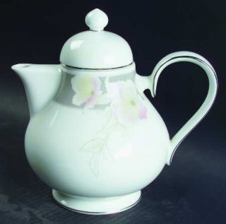Noritake Autumn Rhapsody Teapot & Lid, Fine China Dinnerware   White/Pink Flower