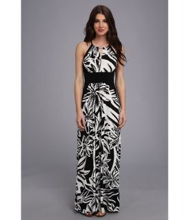 London Times Printed MJ Maxi with Solid Panel Dress Womens Dress (Black)
