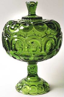 Smith Glass  Moon & Star Green Compote with Lid Tall   Dark Green