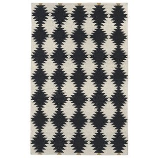 Flatweave Tribeca Black Wordly Wool Rug (8 X 10)