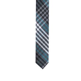 Skinny Tie Madness Mens Grey/ Blue Plaid Skinny Tie