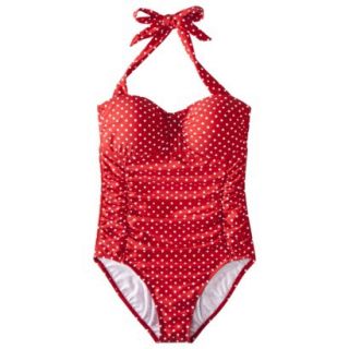 Merona Womens Polka Dot 1 Piece Swimsuit  Red XL