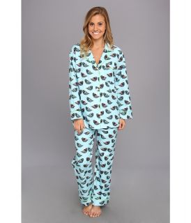 BedHead Topaz Jeweled Bird Flannel Classic PJ Set Womens Pajama Sets (Blue)