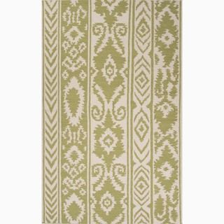 Hand made Tribal Pattern Green/ Ivory Wool Rug (2x3)