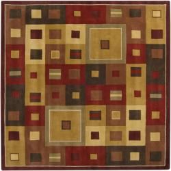 Hand tufted Contemporary Red/brown Geometric Square Mayflower Burgundy Wool Abstract Rug (6 Square)