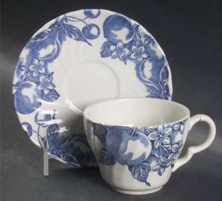 Enoch Wood & Sons Fruit   Blue Flat Cup & Saucer Set, Fine China Dinnerware   Bl