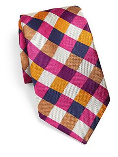 Ike Behar Large Checked Silk Tie   Pink