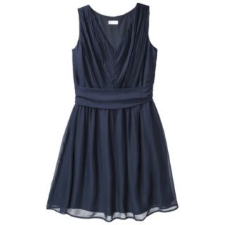 TEVOLIO Womens Plus Size Chiffon V Neck Pleated Dress   Academy Blue  18W