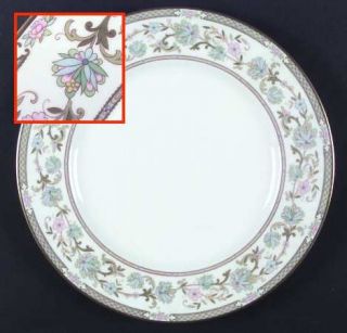 Noritake Sakura Dinner Plate, Fine China Dinnerware   Bone, Green/Pink Border, F