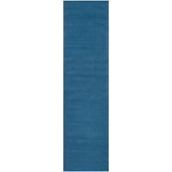 Hand crafted Teal Blue Solid Casual Ridges Wool Rug (26 X 8)