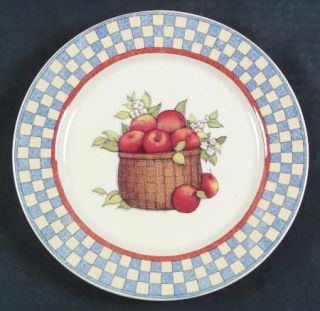 International Apple Basket Salad Plate, Fine China Dinnerware   Blue Check Borde