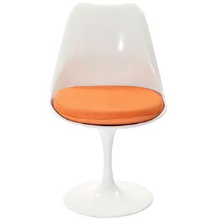 Eero Saarinen Style Tulip Side Chair With Orange Cushion (Orange cushionSeat Height 19 inches Dimensions 32 inches high x 20 inches wide x 21 inches deep )