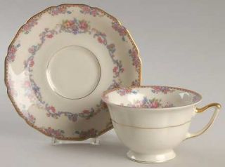 Thomas Dorsey, The Footed Cup & Saucer Set, Fine China Dinnerware   Pink,Blue&Ye