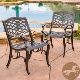 Christopher Knight Home Sarasota Cast Aluminum Bronze Outdoor Chair (set Of 2) (BronzeFeatures mesh backrest and seatSome assembly requiredSturdy constructionNeutral colors to match any outdoor decorIdeal for entertaining guests outdoorsDimensions 34.65 