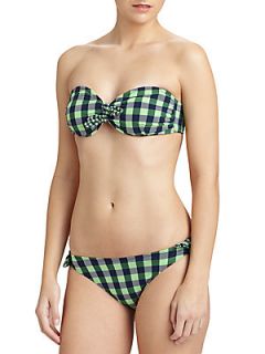 Gingham Bow Bandeau Top   Green Navy