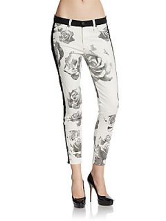 Faded Floral Skinny Jeans   Black White Floral