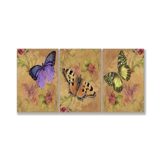 Jean Plout Aqua Butterfly Garden Triptych Art