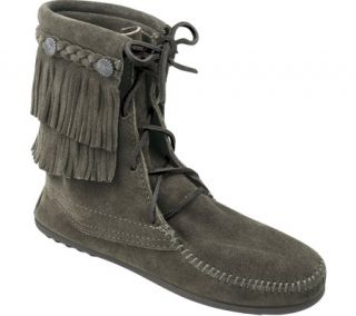 Womens Minnetonka Double Fringe Tramper Boot   Grey Suede Boots