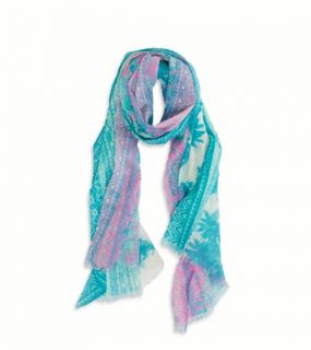 Teal AEO Watercolor Tropic Print Scarf, Womens One Size