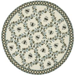 Hand hooked Bees Ivory/ Blue Wool Rug (8 Round)
