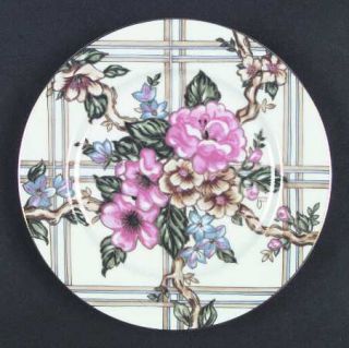Fitz & Floyd Floral Trellis Salad Plate, Fine China Dinnerware   Pink,Tan,Blue F