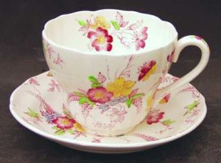 Spode Honeywall Flat Cup & Saucer Set, Fine China Dinnerware   Pink/Multicolor F
