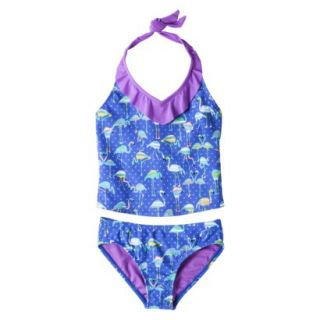 Xhilaration Girls 2 Piece Halter Flamingo Tankini Swimsuit Set   Blue XS