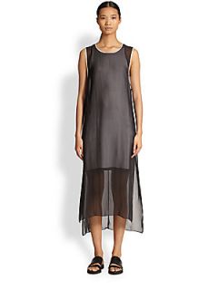 Helmut Lang Vanish Chiffon Hi Lo Dress   Black