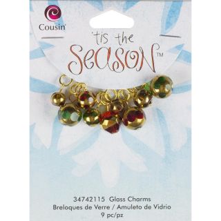 Tis The Season Glass/metal Charms  Red And Gold Drops 9/pkg