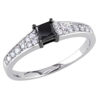 1/2 Carat Black and White Diamond in 10k White Gold Cocktail Ring (Size 7)