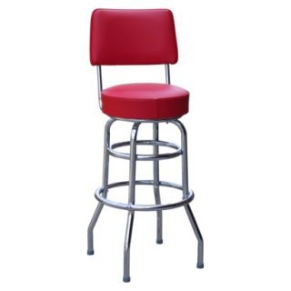 Barstool Double Ring Bar Stool with Back   Red