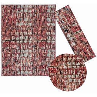Tilted Squares Collection Red Rug 3pc Set By Nourison (22 X 73) (53 X 53 Round) (710 X 106)