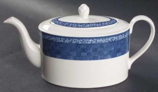 Johnson Brothers Ice Blue Teapot & Lid, Fine China Dinnerware   Blue Basketweave