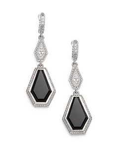 Judith Ripka Black Onyx, White Sapphire and Sterling Silver Earrings   Silver Bl