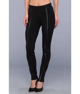 DKNYC Cotton Spandex Faux Leather Strip Legging Womens Casual Pants (Black)