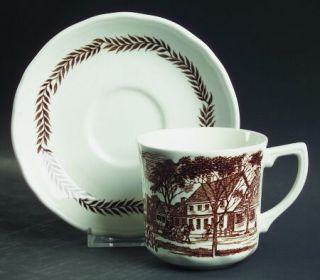 J & G Meakin Colonial Brown Flat Cup & Saucer Set, Fine China Dinnerware   Brown