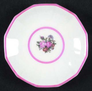 Black Knight Lorraine (Pink Trim) Saucer, Fine China Dinnerware   Floral Center,