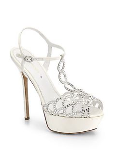 Sergio Rossi Crystal Coated Satin T Strap Sandals