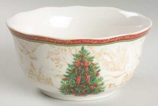 222 Fifth (PTS) Christmas Toile Soup/Cereal Bowl, Fine China Dinnerware   Christ