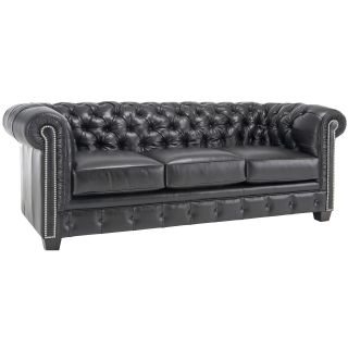 Hancock Tufted Black Italian Leather Sofa