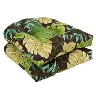 Outdoor 2 Piece Chair Cushion Set   Brown/Green Floral