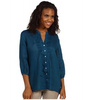 Tommy Bahama Lani Linen Pintuck Tunic Womens Blouse (Blue)
